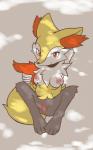 anthro blush body_blush breasts female fur genitals hand_on_tail holding_tail inner_ear_fluff looking_at_viewer nipples nude presenting presenting_breasts presenting_pussy pussy pussy_blush shadow simple_background smile smiling_at_viewer solo spread_legs spreading tail tuft rexin nintendo pokemon braixen canid canine generation_6_pokemon mammal pokemon_(species) hi_res