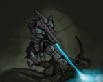 armor clothing duo fight glowing gun holding_object holding_weapon laser laser_gun male ranged_weapon science_fiction simple_background solo_focus suit tools weapon ipoke warhammer_(franchise) warhammer_40000 antar alien felid mammal si'itiae tyranid 5:4 digital_media_(artwork) sketch