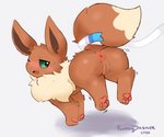 anus butt female feral fluffy genitals one_eye_closed pussy solo tail tail_grab fluffydasher nintendo pokemon eevee generation_1_pokemon pokemon_(species) absurd_res hi_res