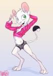 anthro belly_nipples blep clothing crop_top female frill_shirt frill_top fur fursace lace nipples pose shirt solo tongue tongue_out topwear underwear white_body white_fur animancer versace luck_(animancer) dipodid jerboa mammal rat rodent digital_media_(artwork)