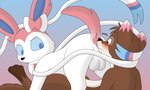 anus balls blue_eyes blush brown_body butt butt_sniffing duo feral genitals male male/male nose_to_anus sniffing white_body skateryena nintendo pokemon neapolitan_ice_cream_(skateryena) eeveelution generation_6_pokemon pokemon_(species) sylveon hi_res