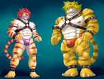 abs anthro bulge clothing detailed_bulge duo fur hair harness leather leather_harness male muscular muscular_anthro muscular_male nipples orange_body orange_fur pecs red_hair speedo striped_body striped_fur stripes swimwear yellow_body yellow_fur x-zudomon lifewonders tokyo_afterschool_summoners macan_(tas) nomad_(tas) felid mammal pantherine tiger 4:3 absurd_res hi_res