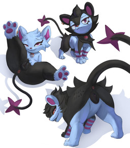 alternative_fashion animal_genitalia animal_vulva anus canine_genitalia canine_vulva collar female female_feral feral genitals goth group looking_at_viewer pokeball simple_background standard_pokeball trio vulva arakira nintendo pokemon fan_character veronica_mooringstar generation_4_pokemon luxio luxray pokemon_(species) shinx absurd_res hi_res