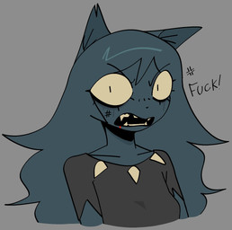 anthro blood blue_body blue_ears blue_hair bodily_fluids breasts clothed clothed_anthro clothed_female clothing collarbone cross-popping_vein eye_through_hair eyebrow_through_hair eyebrows eyelashes female female_anthro front_view grey_background grey_clothing grey_topwear hair long_hair narrowed_eyes open_mouth profanity simple_background small_breasts solo teeth thin_eyebrows topwear translucent translucent_hair wounded xarop77 catwitch_(xarop77) domestic_cat felid feline felis mammal 2026 bust_portrait digital_drawing_(artwork) digital_media_(artwork) hi_res portrait