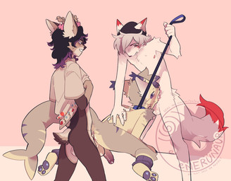 accessory anal anal_penetration anthro antlers arm_tuft backsack balls beanie beanie_only black_hair black_nose blush blush_lines bodily_fluids bottomless brown_body brown_fur butt claws clothed clothing collar countershade_butt countershade_face countershade_feet countershade_fur countershade_legs countershade_thighs countershading deep_throat feet fellatio fur furgonomic_beanie garter genitals grey_body grey_fur grey_hair group hair hat hat_only headgear headgear_only headwear headwear_only highlights_(coloring) horn humanoid_genitalia humanoid_penis knee_tuft leash leash_pull leashed_collar leashed_male leg_tuft logo male male/male male_penetrated male_penetrating male_penetrating_male monotone_body monotone_fur mostly_nude mostly_nude_anthro mostly_nude_male multicolored_body multicolored_fur nude_male oral oral_penetration pawpads penetration penile penile_penetration penis pink_background purple_body purple_fur purple_highlights purple_pawpads red_body red_eyes red_fur scut_tail sex shirt shirt_only short_tail shoulder_tuft simple_background smile spitroast standing sweat tail tan_body tan_fur text thrust_lines topwear topwear_only trio tuft two_tone_body two_tone_fur white_body white_clothing white_fur white_shirt white_topwear nerunaur aquatic canid canine deer fish fox mammal shark 2025 artist_logo artist_name digital_drawing_(artwork) digital_media_(artwork) hi_res watermark