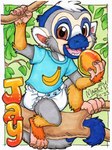 anthro branch clean_diaper clothed clothing diaper food forest fruit jungle male mango_(fruit) plant solo toddler tree wearing_diaper young young_anthro young_male marci_mcadam jaythemonkey cebid haplorhine mammal monkey new_world_monkey primate squirrel_monkey absurd_res character_badge_(artwork) hi_res