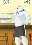 anthro apron barazoku black_nose bulge clothing detailed_background fur humanoid_hands kemono male muscular muscular_anthro muscular_male solo white_body white_fur manya shirokuma_cafe shirokuma bear mammal polar_bear ursine 2012