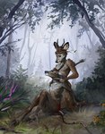 anthro arrow_(weapon) arrowed bow_(weapon) death detailed_background duo forest forest_background gore hooves hunter knife nature nature_background plant ranged_weapon slit_throat snuff tree weapon tourclub_chergid antelope bovid deer mammal prey_(disambiguation) absurd_res hi_res