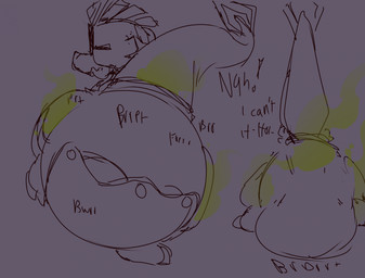 ambiguous_gender anthro big_diaper bodily_noises clothing diaper feces onesie pooping soiled_diaper soiling soiling_diaper solo stink_fumes unclean_diaper used_diaper smug_prince nintendo pokemon generation_7_pokemon hakamo-o pokemon_(species) hi_res sketch sketch_page