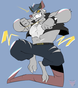3_toes 4_fingers anthro bottomwear clothing feet fingers grey_body humanoid_hands male pants smile solo toes rattykai brok_the_investigator cowcat_games squealers_chief mammal murid murine rat rodent 2025 absurd_res hi_res