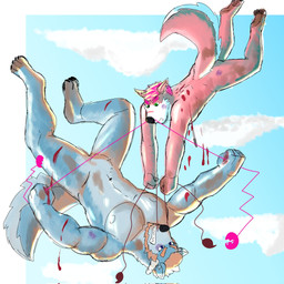angry anthro barazoku beard blood blue_body blue_fur bodily_fluids body_hair duo ear_piercing facial_hair fight fur grabbing horn male muscular muscular_anthro muscular_male nipples nude orange_body outside pecs piercing pincers pink_body pink_fur purple_body size_difference whiskers white_body white_fur zordykeaboo keaboo zordy canid canine canis domestic_dog hybrid mammal 1:1 hi_res painting_(artwork) spanish_description