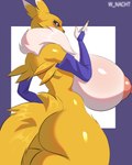 areola big_breasts big_butt breasts butt clothing female fur huge_breasts hyper hyper_breasts looking_at_viewer nipples nude simple_background tail white_body white_fur winter_nacht bandai_namco digimon canid digimon_(species) mammal renamon 4:5 absurd_res hi_res