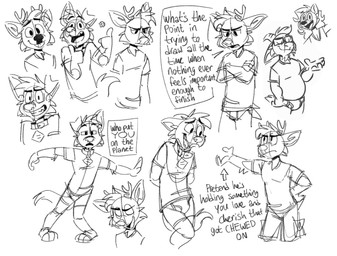 angry anthro antlers blep boxer_briefs briefs clothing collar commentary crossed_arms dialogue female group horn male open_mouth sharp_teeth shirt simple_background t-shirt teeth teeth_showing text tongue tongue_out tongue_showing topwear underwear white_background tinydeerguy darwin_(tinydeerguy) gary_(tinydeerguy) matt_riskely riley_(tinydeerguy) bovid canid canine canis caprine deer domestic_dog goat mammal procyonid raccoon black_and_white english_text hi_res monochrome sketch