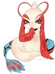 blush breasts busty_feral eyelashes female feral glistening glistening_body glistening_scales glistening_skin looking_at_viewer non-mammal_breasts red_eyes scales semi-anthro simple_background smile white_background sirn_0121 nintendo pokemon generation_3_pokemon milotic pokemon_(species) 2021 hi_res watermark