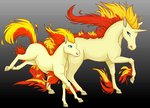 ambiguous_gender blue_eyes duo feral fire fur galloping gradient_background grey_background hooves looking_at_another quadruped race running simple_background trotting yellow_body yellow_fur kainaa nintendo pokemon equid equine generation_1_pokemon mammal pokemon_(species) ponyta rapidash