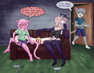 antennae_(anatomy) anthro bodily_fluids clothing countershading cum dialogue female female/female female_penetrated fur genital_fluids group hair infidelity male panties penetration pink_body pink_fur pink_hair sex sniffing sniffing_clothes stealth_sex tail tail_fetish tail_in_vagina tail_insertion tail_play tail_sex text underwear underwear_sniffing vaginal vaginal_fluids vaginal_penetration soulcentinel vg_cats aeris_(vg_cats) leo_(vg_cats) violet_echo arthropod bee domestic_cat felid feline felis hymenopteran insect mammal morsectuum english_text hi_res