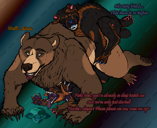 abstract_background ambiguous_gender ambiguous_penetrated ambiguous_penetration arm_markings aroused balls bear_ears belly big_dom_small_sub black_balls black_body black_fur blue_claws blue_eyes blue_mouth blue_nose blue_pawpads blue_sclera blue_text brown_arms brown_body brown_ears brown_fur brown_hands brown_legs brown_text cheek_markings claws collar collar_only dialogue dominant ear_piercing eyebrow_piercing eyebrows facial_markings facial_piercing feral fur furgonomics furry-specific_piercing furry_tail genitals grey_body grey_fur group group_sex hair head_markings heart_pupils leather leather_collar leg_markings male male/male male_feral male_penetrated male_penetrating male_penetrating_male mane mane_hair markings monotone_balls monotone_body monotone_fur monotone_genitals monotone_markings monotone_tail multicolored_body multicolored_fur multiple_piercings nose_piercing nub_tail nude open_mouth pawpads paws penetration penile penile_penetration piercing pink_claws pink_eyes pink_piercing pink_text plantigrade purple_collar purple_mouth purple_pawpads purple_sclera purple_tongue quadruped red_eyes scar sex shock_collar short_fur short_tail simple_background size_difference small_dom_big_sub spiked_collar spikes tail tail_piercing tan_belly tan_body tan_fur text three-quarter_view threesome tongue tongue_out tower_position train_position trio ursine_ears third-party_edit yonnixart baxter_loveshock_(yonnixart) hertz_loveshock_(yonnixart) kuruk_(character) bear brown_bear canid canine canis domestic_dog grizzly_bear mammal mastiff molosser rottweiler ursidae ursine 2025 digital_drawing_(artwork) digital_media_(artwork) english_text hi_res sketch brother_(lore) brothers_(lore) sibling_(lore)