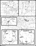 2016 3_fingers 3_toes abdominal_bulge anthro anthro_pred anthro_prey anthrofied armband barefoot belly belly_focus big_belly biped bodily_fluids bodily_noises body_in_mouth bottomless breasts buckteeth canid canine claws clothed clothing comic crouching dated derived_sound_effect detailed_navel dialogue different_sound_effects digital_drawing_(artwork) digital_media_(artwork) digitigrade drooling duo english_text extended_sound_effect eyelashes eyes_closed facial_markings fan_character fangs featureless_breasts feet female female_(lore) female_pred female_prey fidchellvore fingers fleur_(fidchellvore) forest fur gaping_mouth generation_4_pokemon glomp_(sound_effect) glorp glurk grass hair half-closed_eyes hand_spike head_first head_markings hildegard_(fidchellvore) holding_head imminent_vore lagomorph line_art long_ears looking_at_another looking_down lopunny lucario mammal markings mask_(marking) monochrome mouth_shot narrowed_eyes navel neck_bulge nintendo nude onomatopoeia open_mouth oral_vore outside palate partially_inside paws plant plantigrade pokemon pokemon_(species) rumbling_stomach saliva shortened_sound_effect shrub signature slosh sloshing_belly snout soft_vore sound_effect_variant sound_effects speech_bubble squelching squish_(sound_effect) swallowing swallowing_sound_effect talking_to_another talking_to_prey teeth text throat toes tongue topwear tree unconscious uvula vest vore vowelless vowelless_sound_effect