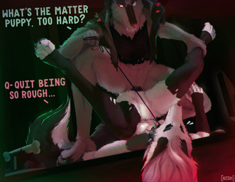 animal_genitalia anthro breasts clothed clothing collar duo erection female female_penetrated fur genitals hair leash leash_pull male male/female male_penetrating male_penetrating_female nipples nude open_mouth penetration penis red_sclera sex spiked_collar spikes text vaginal vaginal_penetration white_body white_fur arcsuh hellaverse helluva_boss mythology loona_(helluva_boss) vortex_(helluva_boss) canid canid_demon canine canis demon hellhound mammal mythological_canine mythological_creature wolf digital_media_(artwork) digital_painting_(artwork) english_text hi_res painting_(artwork)