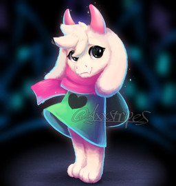 ambiguous_gender anthro black_eyes bovid_horn caprine_horn clothing feet flesh_fang floppy_ears fluffy fluffy_ears fur glistening glistening_horn goat_horn green_clothing green_robe hair hands_behind_back head_horn heart_symbol horn long_ears looking_at_viewer lop_ears motion_lines pantsless_anthro paws pink_horn pink_scarf robe scarf smooth_horn solo sparkles standing white_body white_ears white_face white_feet white_fur white_hair white_legs axxstripes deltarune undertale_(series) ralsei bovid caprine goat mammal full-length_portrait hi_res portrait male_(lore)