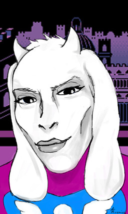 anthro castle female female_anthro looking_at_viewer smug smug_face solo text am_comics lightskin_stare undertale_(series) toriel boss_monster_(undertale) bovid caprine goat mammal artist_name colored detailed digital_drawing_(artwork) digital_media_(artwork) hi_res portrait signature