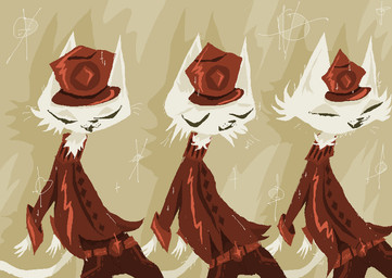 abstract_background ambiguous_gender anthro belt bottomwear brown_belt brown_bottomwear brown_clothing brown_hat brown_headwear brown_jacket brown_pants brown_topwear clothed clothing eyes_closed fur group hat headgear headwear jacket open_mouth open_smile pants smile tan_body tan_fur topwear trio naircat domestic_cat felid feline felis mammal 2017 digital_drawing_(artwork) digital_media_(artwork) microsoft_paint_(artwork)