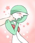 ambiguous_gender disembodied_limb duo eyes_closed female green_hair hair hair_over_eye hand_on_face not_furry one_eye_obstructed short_hair side_view simple_background standing muku nintendo pokemon gardevoir generation_3_pokemon pokemon_(species)