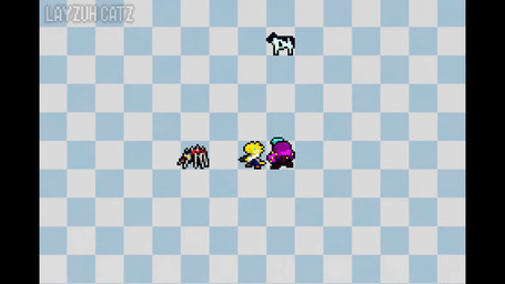 anthro axe blue_eyes dialogue_box duo female feral gameplay_mechanics male male/female purple_body purple_skin yellow_body layzuhcatz deltarune fire_emblem fire_emblem_sacred_stones nintendo undertale_(series) catz_(layzuhcatz) susie_(deltarune) arachnid arthropod felid feline mammal reptile scalie 16:9 animated hi_res high_framerate long_playtime sound webm widescreen