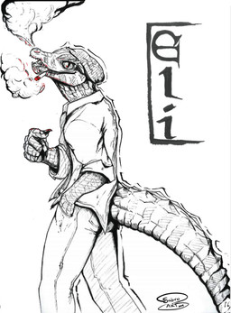 5_fingers anthro beanie blowing_smoke bottomwear cigarette cigarette_in_mouth claws clothed clothed_anthro clothed_female clothing female female_anthro fingers hand_in_pocket hat headgear headwear object_in_mouth pants pockets pupils scales shirt side_view slit_pupils smoking smoking_cigarette solo tail teeth text topwear sabrotiger eli_(shammy) crocodile crocodilian reptile scalie 2019 artist_name character_name dated hi_res monochrome portrait signature spot_color three-quarter_portrait traditional_media_(artwork)