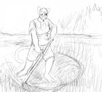 2019 anthro barefoot biped breasts cat_knight clothed clothing digital_media_(artwork) feet felid feline female hi_res hladilnik mammal melee_weapon monochrome muscular muscular_anthro muscular_female polearm scar scythe simple_background sketch solo weapon