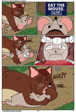 brown_body comedic dirt_road duo feral feral_prey forest forest_background green_eyes grey_body humor isekai male mouth_shot open_mouth oral_vore plant reverse_mouth_shot spiral spiral_eyes tail text tree unwilling_pred unwilling_prey vore whiskers lizarddude812 sunshine_(lizarddude812) american_red_squirrel mammal mouse murid murine pine_squirrel rodent sciurid tree_squirrel wood_mouse comic english_text hi_res
