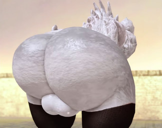 anthro ass_clapping balls bent_over big_balls big_butt black_clothing black_legwear black_stockings bouncing_balls bouncing_butt brown_horn butt butt_focus butt_jiggle close-up clothing genitals glistening glistening_balls glistening_body glistening_butt glistening_genitalia glistening_skin horn huge_butt jiggling legwear legwear_only light male mostly_nude multiple_angles nude open_mouth presenting presenting_hindquarters rear_view shaking_butt solo stockings stockings_only tail thick_thighs twerking white_balls white_body white_horn white_skin white_tail willie_piv fallout microsoft goris_(fallout) deathclaw lizard mammal reptile scalie 2026 3d_(artwork) 3d_animation animated colored digital_media_(artwork) lighting no_sound shaded short_playtime video