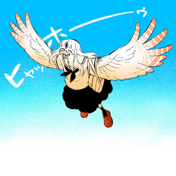 anthro bottomwear clothing feathered_wings feathers female flying hair kemono long_hair open_mouth open_smile school_uniform skirt smile solo uniform winged_arms wings keityo99 momo_to_tsuno avian 1:1 hi_res