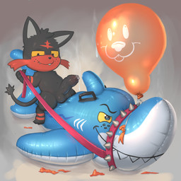 anthro balloon balloon_fetish balls bodily_fluids buckteeth cartoon_freckles collar dominant fangs foreskin freckles genitals holding_leash holding_object hot_cum humanoid_genitalia humanoid_penis inflatable leash leash_pull leashed_collar long_foreskin male musk penis pool_shark pool_toy pool_toy_handle popped_balloon print_balloon sitting sitting_on_pool_toy small_but_hung smoke solo spiked_collar spikes sweat teeth young young_anthro young_male badipoki nintendo pokemon aquatic fish generation_7_pokemon litten pokemon_(species) shark absurd_res hi_res