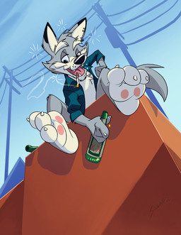 3_toes 4_fingers anthro barefoot biped black_nose blue_clothing blue_shirt blue_topwear bottle cigarette cigarette_in_mouth claws clothed clothed_anthro clothed_male clothing collared_shirt container countershade_face countershade_feet countershade_fur countershade_torso countershading day detailed_background dipstick_ears drunk ear_markings ear_piercing ear_ring ear_stud eyebrows feet finger_claws fingers fur grey_body grey_fur holding_beer holding_bottle holding_container holding_object humanoid_hands looking_down low-angle_view male male_anthro multicolored_body multicolored_ears multicolored_fur narrowed_eyes object_in_mouth open_clothing open_mouth open_shirt open_smile open_topwear outside pawpads piercing pink_pawpads pink_tongue power_lines ring_piercing rolled_up_sleeves shirt sitting sky smile smoking smoking_cigarette solo substance_intoxication tail teeth toe_claws toes tongue topwear whisker_spots white_body white_claws white_countershading white_eyebrows white_finger_claws white_fur white_inner_ear white_toe_claws solidasp teaselbone_(character) canid canine canis mammal wolf digital_drawing_(artwork) digital_media_(artwork) shaded signature