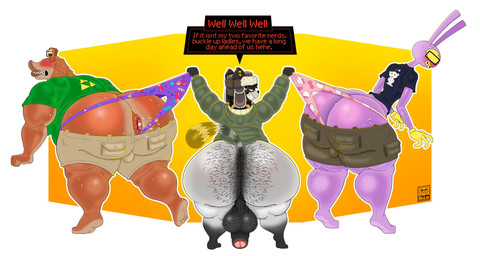 anal_fluids anthro anus balls bent_over big_balls big_butt big_penis black_body black_clothing black_collar black_eyes black_eyewear black_fur black_glasses black_hair black_shirt black_t-shirt black_tail black_topwear black_underwear blush bodily_fluids body_hair bottomless bottomwear bottomwear_down braces brown_body brown_bottomwear brown_clothing brown_hat brown_headwear brown_shorts brown_skin bulge bullying butt butt_hair clothed clothing collar eyewear fur genitals glasses gloves green_clothing green_jacket green_shirt green_t-shirt green_topwear green_underwear grey_body grey_fur grey_tail grin group hair hairy_balls half-closed_eyes handwear hat headgear headwear hello_kitty_panties hello_kitty_underwear holding_clothing holding_object holding_underwear huge_butt jacket long_ears looking_at_another male male/male moobs multicolored_body multicolored_clothing multicolored_fur multicolored_shirt multicolored_skin multicolored_t-shirt multicolored_topwear multicolored_underwear narrowed_eyes obese obese_male overweight overweight_male partially_clothed penis pink_clothing pink_underwear purple_body purple_clothing purple_ears purple_fur purple_underwear raccoon_tail red_clothing red_eyes red_shirt red_t-shirt red_topwear red_underwear shirt shorts shorts_down small_bulge smile speech_bubble spiked_collar spikes standing sweat t-shirt tail teeth text thick_thighs topwear triforce triforce_clothing triforce_print triforce_symbol trio two_tone_body two_tone_clothing two_tone_fur two_tone_hat two_tone_shirt two_tone_skin two_tone_t-shirt two_tone_tail two_tone_topwear underwear wedgie white_clothing white_hat white_headwear white_shirt white_t-shirt white_topwear white_underwear yellow_clothing yellow_gloves yellow_handwear yellow_sclera yellow_shirt yellow_t-shirt yellow_topwear yellow_underwear itsme_hilo glitch_productions hello_kitty_(series) nintendo reddit sanrio star_wars the_amazing_digital_circus the_legend_of_zelda hello_kitty_(character) jar_jar_binks jax_(tadc) zooble_(tadc) alien gungan lagomorph leporid mammal otolla_gungan procyonid rabbit raccoon 2026 absurd_res digital_media_(artwork) english_text hi_res signature