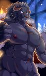 abs anthro blush christmas_clothing clothed clothing eyebrows holidays horn looking_at_viewer male muscular muscular_anthro muscular_male navel nipples pecs pubes snow solo thick_eyebrows topless tusks undressing tamineko christmas lifewonders tokyo_afterschool_summoners krampus_(tas) monster absurd_res hi_res