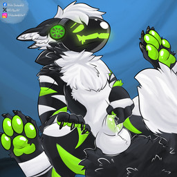 2_knots 2_penises animal_genitalia anthro balls big_sheath bodily_fluids butt cum_from_sheath diphallism dripping fully_sheathed genital_fluids genitals green_penis knot knotted_penis machine male multi_erection multi_genitalia multi_penis pawpads paws penetration penis precum precum_drip presenting presenting_balls presenting_hindquarters sheath sheath_penetration sheath_play solo vertical_diphallism kit_yaco bing_(toaster_bing) protogen 1:1 hi_res