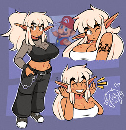 5_fingers :o ^_^ arm_tattoo armpit_hair bangs belt big_breasts black_belt black_bottomwear black_clothing black_eyebrows black_fingernails black_footwear black_nails black_pants black_shoes black_tattoo body_hair bottomwear breasts brown_body brown_breasts brown_ears brown_skin cartoon_freckles cleavage clothed clothed_female clothed_humanoid clothing colored_nails crop_top crotch_lines ear_piercing eyebrows eyelashes eyes_closed female female_humanoid fingernails fingers footwear freckled_breasts freckled_face freckled_hips freckled_shoulders freckles grin hair hand_in_pocket heart_symbol humanoid_pointy_ears long_eyelashes long_hair looking_aside looking_at_viewer nails navel not_furry one_eye_closed open_mouth orange_eyes pants piercing pockets pointy_ears ponytail pupils shirt shoes smile solo tan_hair tattoo topwear translucent translucent_clothing tribal tribal_tattoo white_clothing white_crop_top white_pupils white_sclera white_topwear genocityzone mario_bros nintendo autumn_(genocityzone) mario elf humanoid 2026 digital_media_(artwork) hi_res