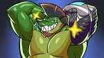 anthro green_body hair looking_at_viewer male muscular muscular_anthro muscular_male nude solo teeth dirtymache gator_(streamer) invader_(invaderthegator) alligator alligatorid crocodile crocodilian lizard reptile scalie 16:9 digital_media_(artwork) hi_res widescreen