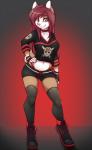 alternative_fashion anthro biped bottomwear clothing crop_top emo female footwear legwear navel scene_haircut shirt shoes shorts smile solo stockings topwear spazzykoneko canid canine mammal 2016 digital_media_(artwork) shaded