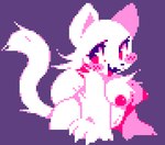 4_fingers anthro areola blush breasts exposed_breasts female fingers fur looking_sideways medium_breasts nipples open_mouth purple_eyes simple_background solo tail white_body white_fur sugarkits sugar_(sugarkits) domestic_cat felid feline felis mammal digital_media_(artwork) pixel_(artwork)