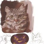 ambiguous_gender anthro button_(fastener) button_eyes feral fur group purple_body purple_fur realism_portrait realistic nhymm_hundha deltarune undertale_(series) seam_(deltarune) felid feline mammal 1:1 hi_res sketch_page