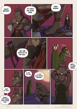 abs ankle_band anthro barazoku barefoot belt biceps blush bottomwear brown_body brown_eyes brown_fur bulge butt casual_nudity cloak clothing convenient_censorship covering covering_eyes covering_face dialogue discarded_clothing duo eyes_closed facing_each_other feet flustered fur green_cloak green_clothing hands_on_hips inside_tent jaw_drop jewelry lamp leather leather_strap looking_away male male/male muscular muscular_anthro muscular_arms muscular_legs muscular_male navel necklace necklace_only nude open_belt page_number pants pecs pendant shocked standing straps tail tassets text underwear undressing v-cut wide_eyed wraps wrist_wraps ghosty_cult far_beyond_the_world_(series) erof_(far_beyond_the_world) talisin_(far_beyond_the_world) canid canine canis mammal wolf comic english_text hi_res multiple_scenes url
