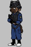 5_fingers anthro armor clothing combat_gloves combat_helmet combat_vest fingerless_gloves fingers footwear gloves gun handwear headgear helmet male police police_officer ranged_weapon socks solo weapon white_clothing white_footwear white_socks tonyhsq seb_yu canid canine canis domestic_dog mammal 2:3 hi_res