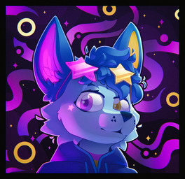 abstract_background ambiguous_gender anthro black_border blue_body blue_fur blue_hair blue_nose border clothed clothing eyelashes eyewear eyewear_on_head fur hair heterochromia looking_at_viewer markings multicolored_eyewear multicolored_sunglasses pink_eyewear pink_inner_ear pink_sunglasses purple_eyes short_hair snout solo sparkles star_(marking) star_sunglasses sunglasses sunglasses_on_head two_tone_eyewear two_tone_sunglasses whisker_spots yellow_eyes yellow_eyewear yellow_inner_ear yellow_sunglasses mintychipart canid canine fox mammal 2025 bust_portrait digital_drawing_(artwork) digital_media_(artwork) hi_res krita_(artwork) portrait shaded soft_shading