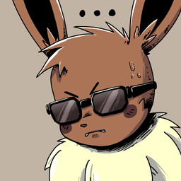 black_eyebrows black_inner_ear bodily_fluids brown_body brown_ears brown_fur ellipsis eyebrows eyewear fur multicolored_body multicolored_fur simple_background solo sunglasses sweat two_tone_body two_tone_fur jisito nintendo pokemon eevee generation_1_pokemon pokemon_(species) 1:1 2026