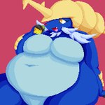 anthro belly big_belly big_breasts big_butt blue_body breasts butt eating facial_hair female nude obese obese_anthro obese_female overweight overweight_anthro overweight_female simple_background solo tail wide_hips yellow_eyes enkah nintendo pokemon generation_5_pokemon marine pokemon_(species) samurott 1:1 digital_media_(artwork) pixel_(artwork)