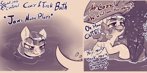 abs age_difference bath blush dialogue duo female feral hair larger_male male muscular older_male size_difference smaller_female text water wet wet_hair wings young young_feral younger_female soulcentinel friendship_is_magic hasbro my_little_pony mythology cozy_glow_(mlp) tirek_(mlp) equid equine mammal mythological_creature mythological_equine pegasus taur english_text hi_res