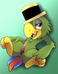 anthro avian_feet beak bedroom_eyes clothing feathers feet genitals gradient_background green_body green_feathers hat headgear headwear looking_at_viewer male narrowed_eyes open_beak open_mouth penis presenting presenting_penis seductive simple_background smile solo spread_legs spreading tail tail_feathers tapering_penis yellow_beak yellow_eyes yellow_feet loreking disney the_three_caballeros jose_carioca avian bird parrot 2020 hi_res